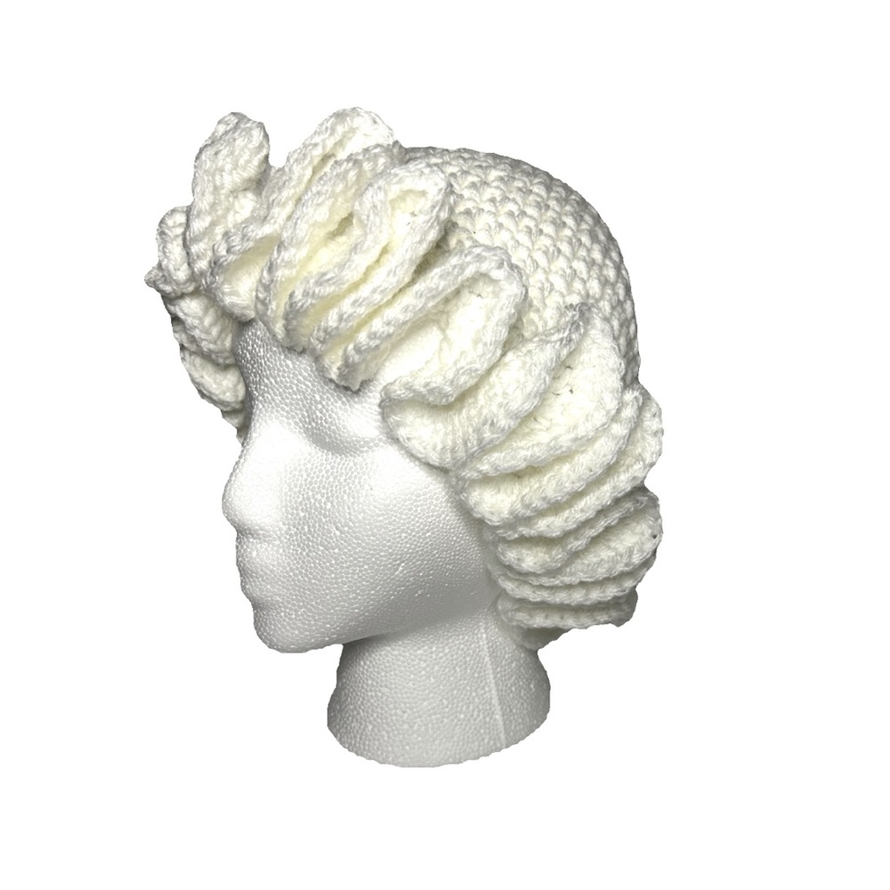 Hand-Made Crochet Ruffle Hat - White